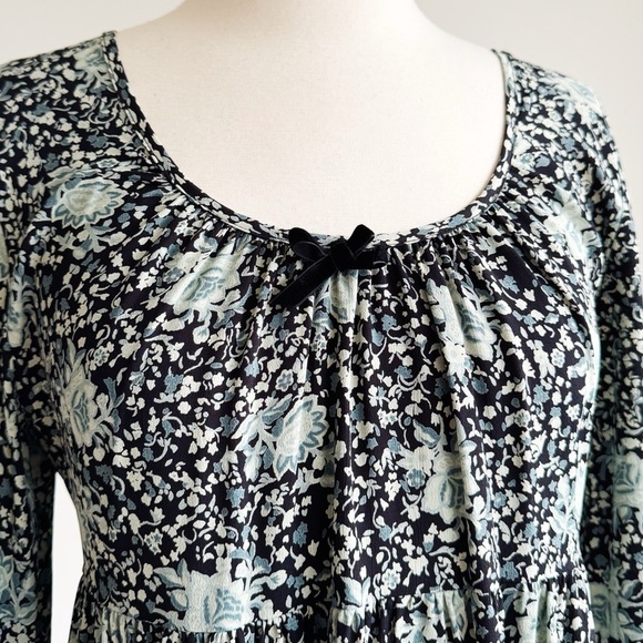 CYNTHIA ROWLEY VINTAGE 90s Dark Floral Babydoll Dress 8 - Picture 3 of 8